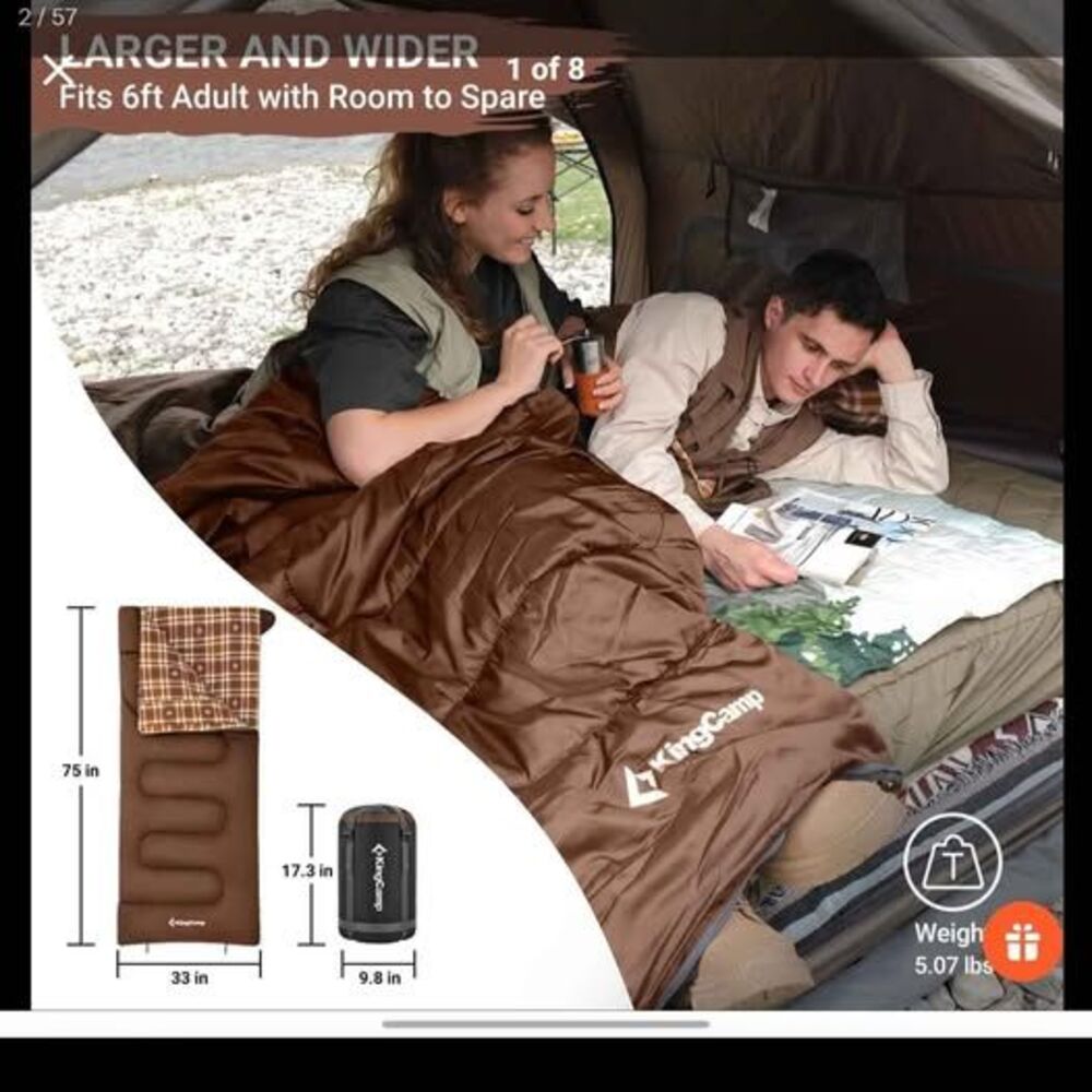 KingCamp Snowflake 400 Flannel Lined Sleeping Bag - Large
